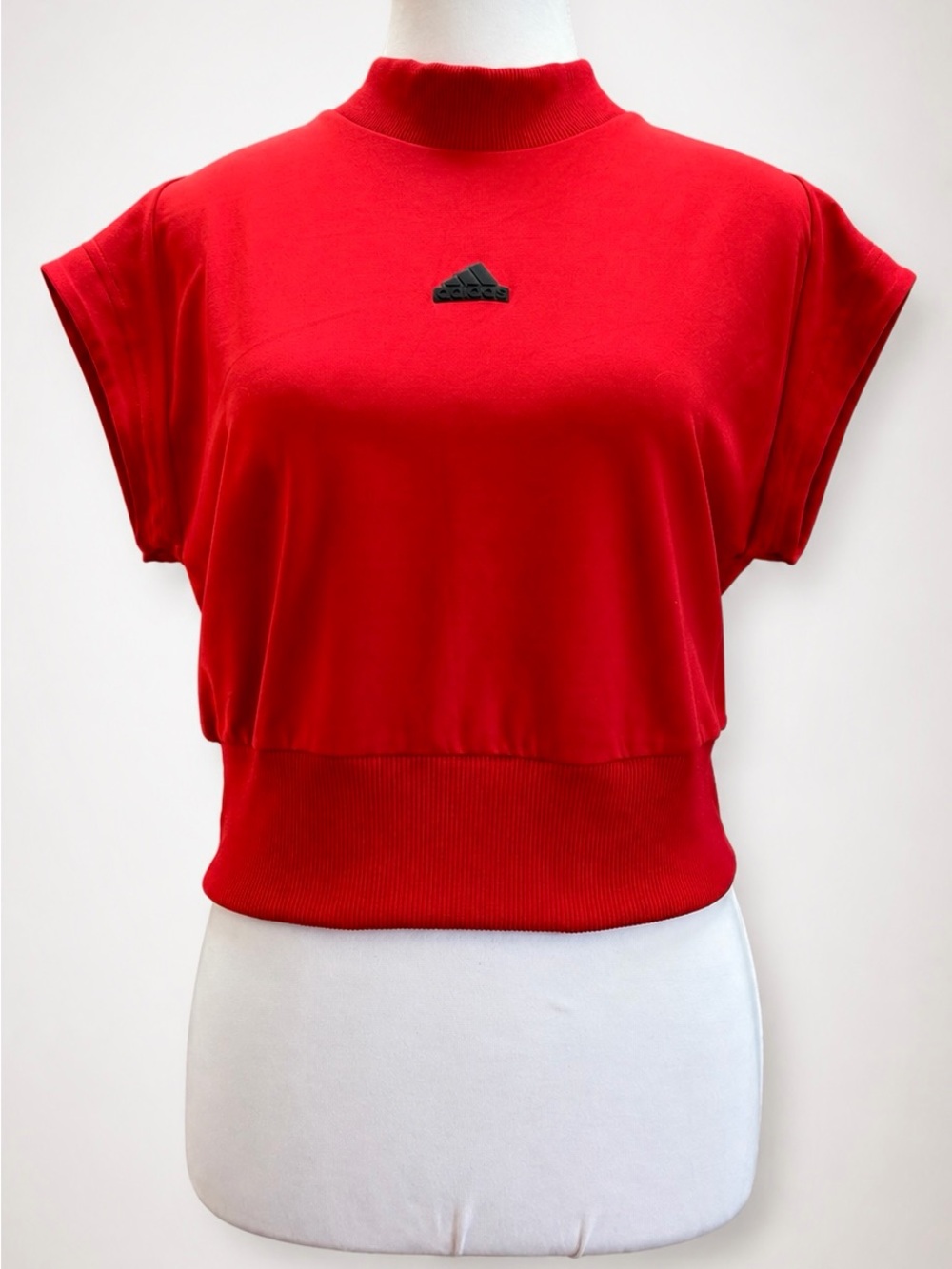 Adidas Cropped Mock Neck Sporty Sweatshirt Red AEROREADY Large NWOT